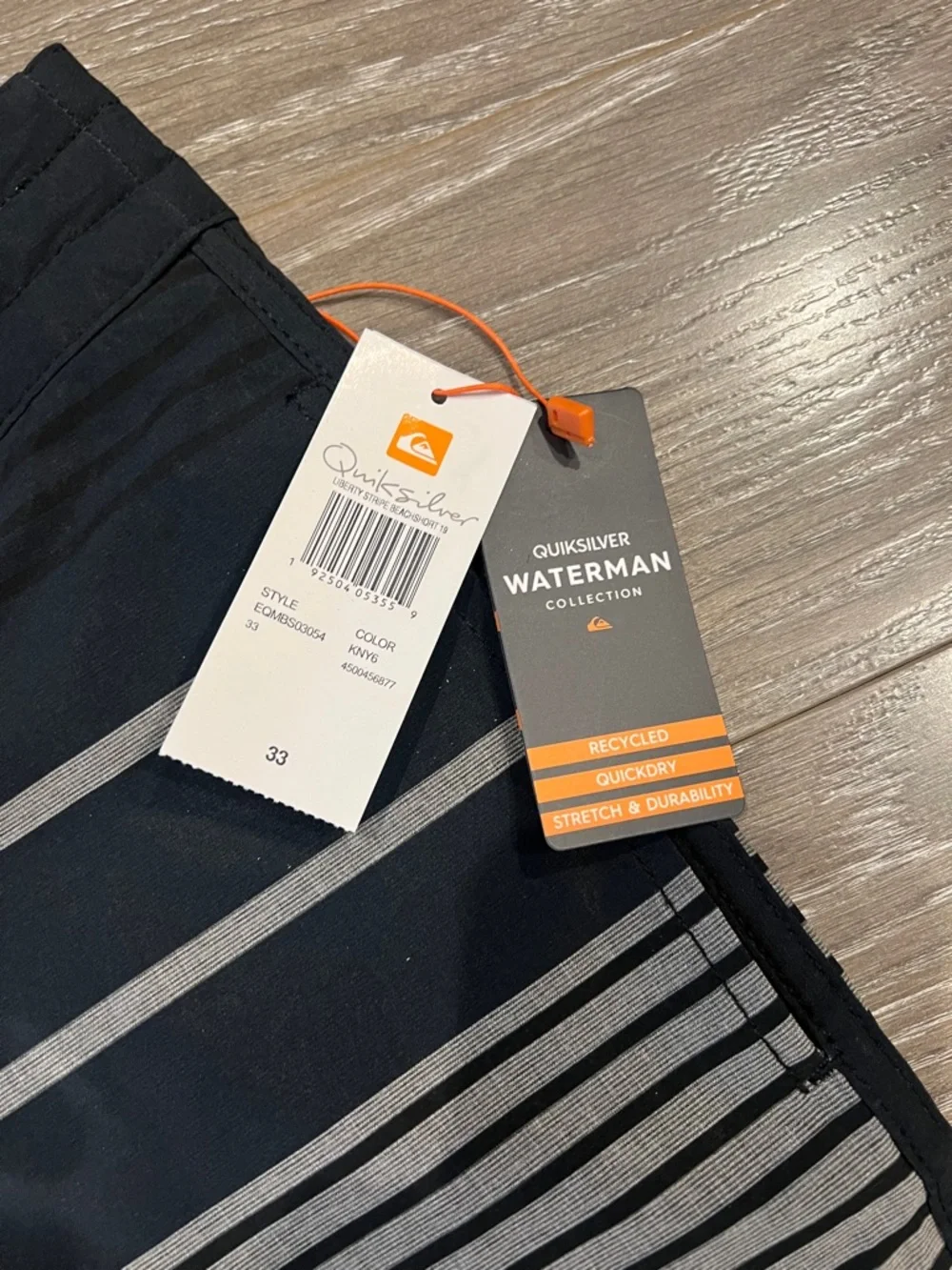 Quiksilver Watermen Collection Men’s Navy, Black and Gray Striped Boardshorts